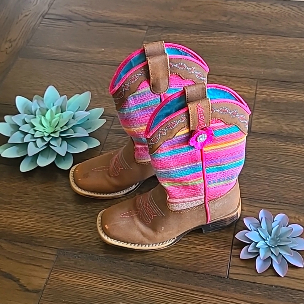 Twister Girls Camilla Cowgirl Boots Stripes and Flower Size 12